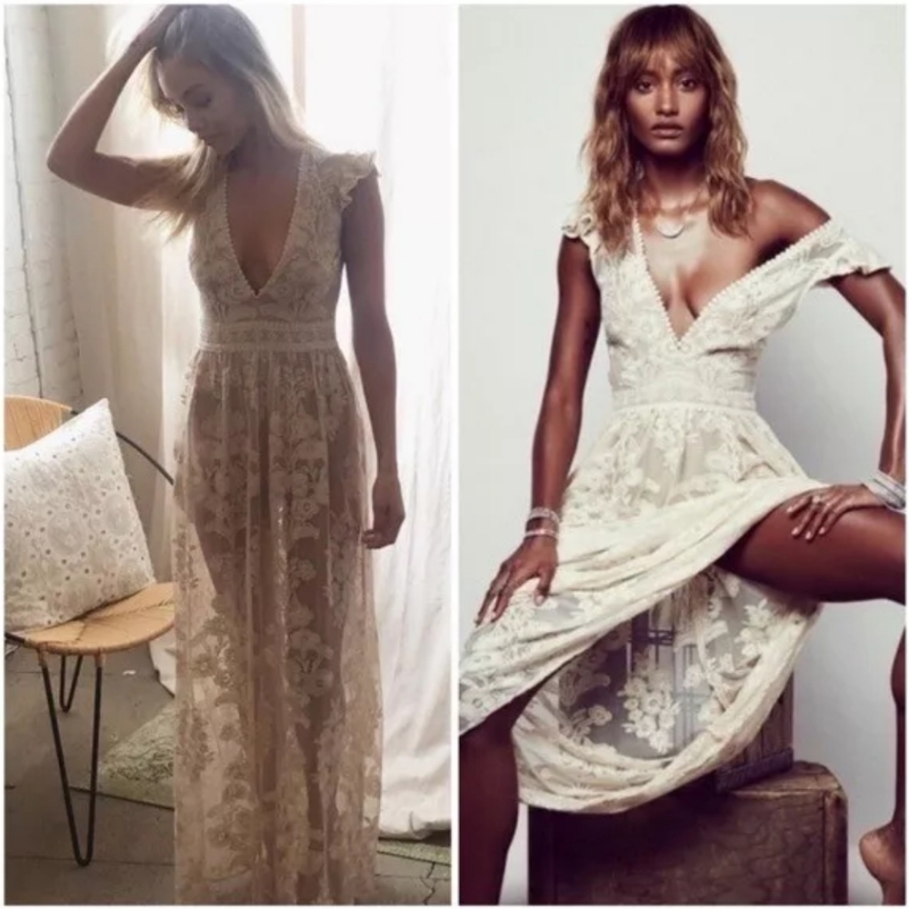🍋For Love & Lemons Temecula Violetta Lace Maxi Dress In Ivory